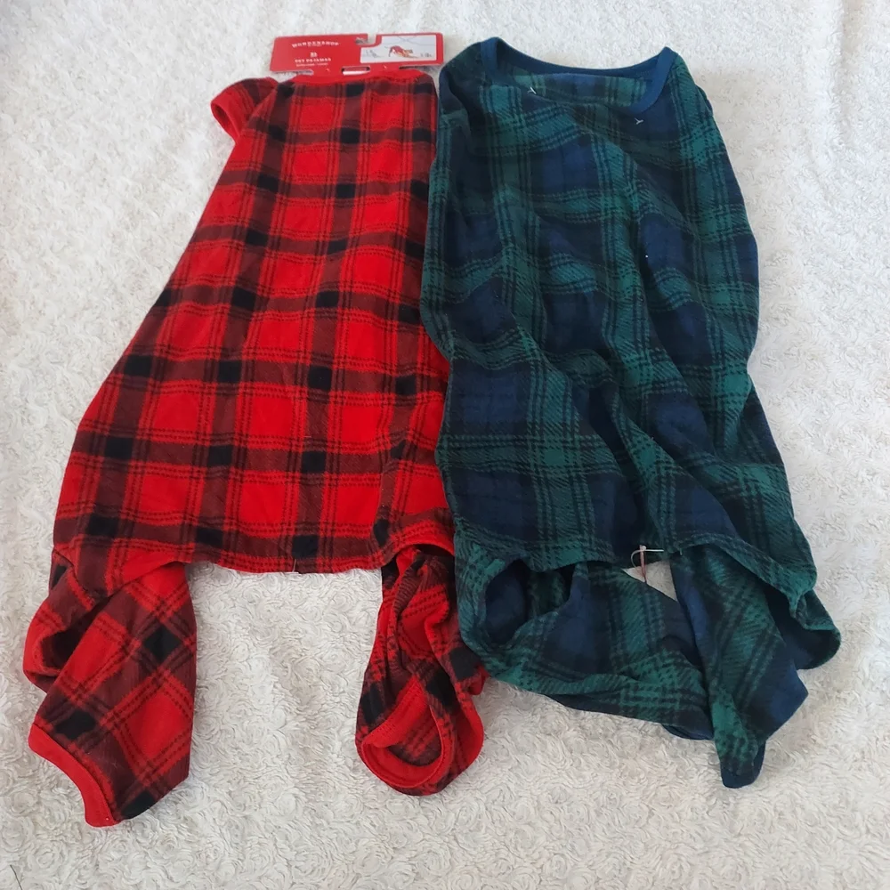 BUNDLE of 2 Wondershop Red and Green Plaid Pet Dog Pajamas X-Large